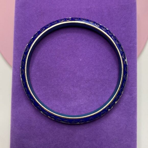 💛 Vintage Blue Floral Cloisonné Bangle Bracelet - Picture 2 of 4